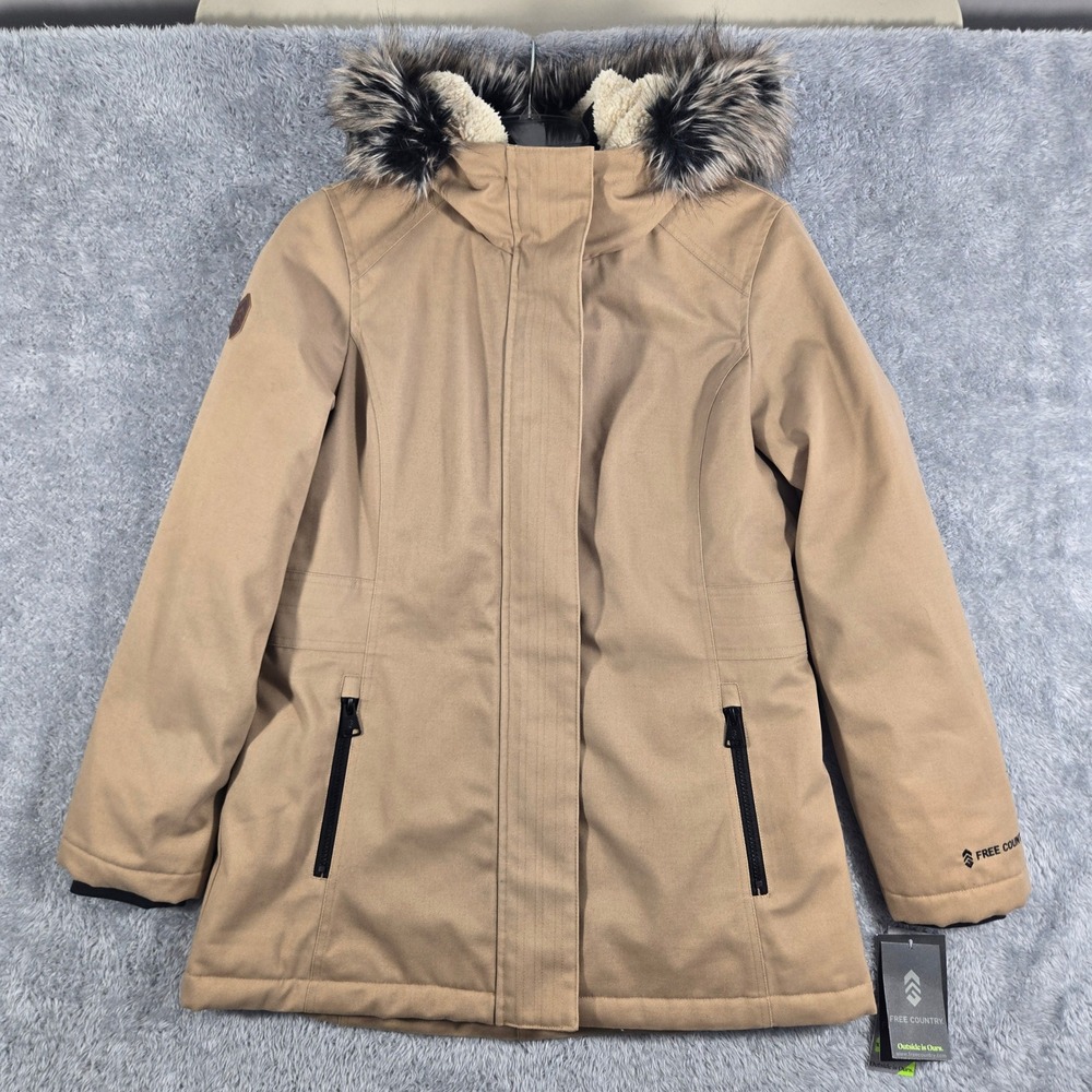 Free Country Sahara Tan Parka Faux Fur Hood Jacket 331LOF5244‎ Womens Medium NEW